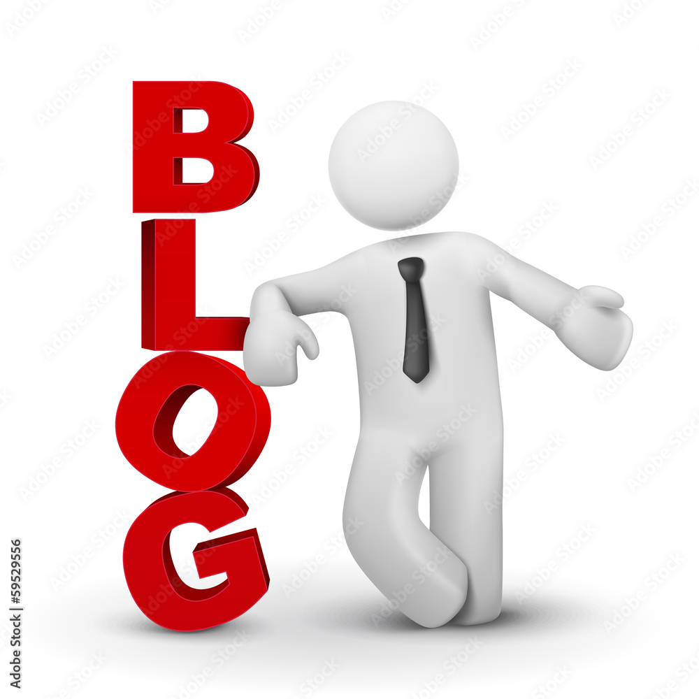 3d business man presenting word blog concept 3d business man presenting word blog concept