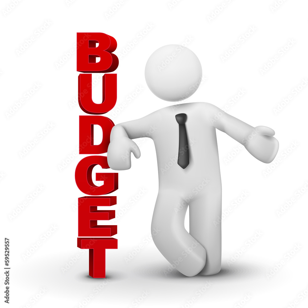 3d business man presenting concept of budget 3d business man presenting concept of budget