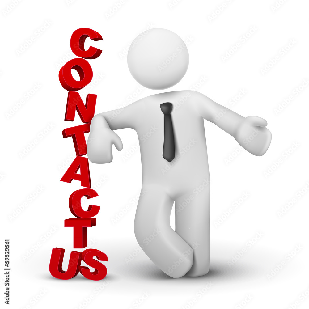 3d business man presenting concept of contact us 3d business man presenting concept of contact us