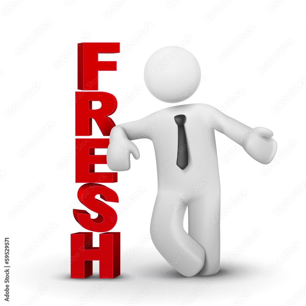 3d business man presenting word fresh 3d business man presenting word fresh