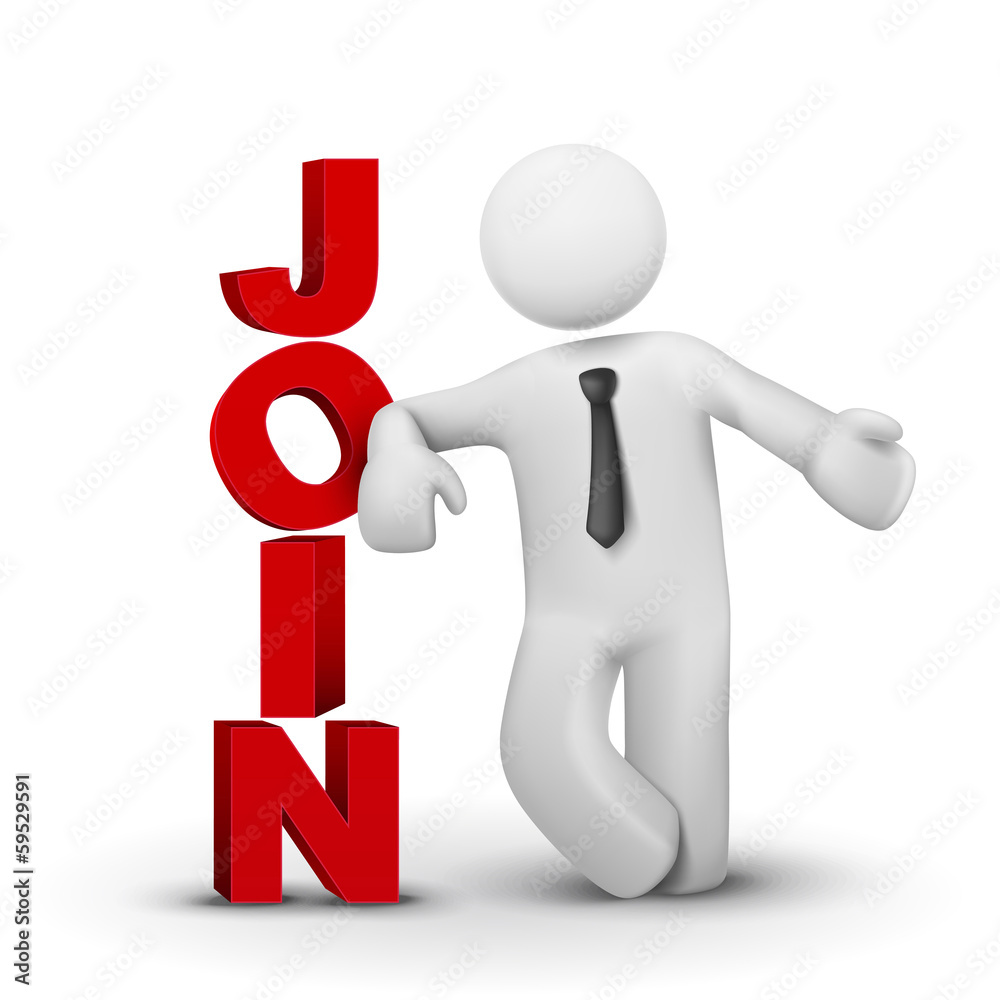 3d business man presenting word join concept 3d business man presenting word join concept