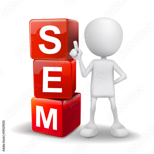 3d illustration of person with word sem cubes