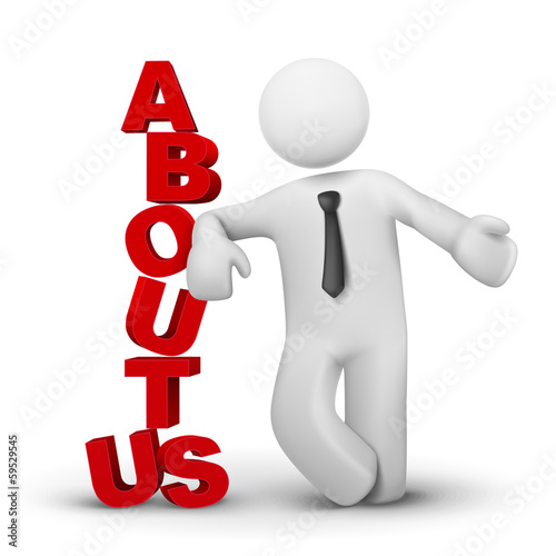 3d business man presenting concept of about us