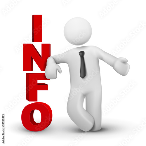 3d business man presenting word info concept