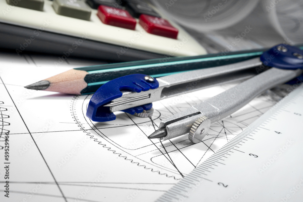 project drawings, calculator, compass and pencil project drawings, calculator, compass and pencil