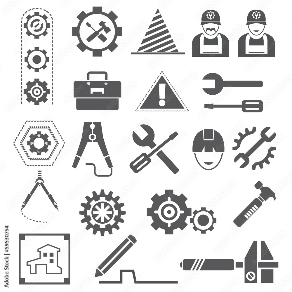 engineering icons, gears, tools