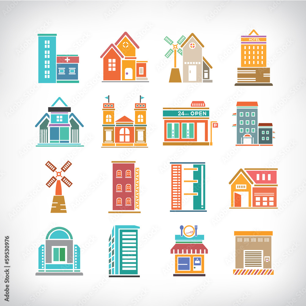 Cute collection of City, Town Buildings