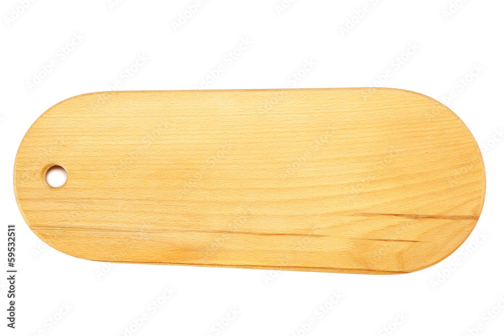 Wooden cutting board isolated on a white background.