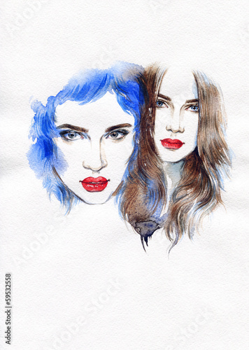 2 Beautiful woman. watercolor illustration