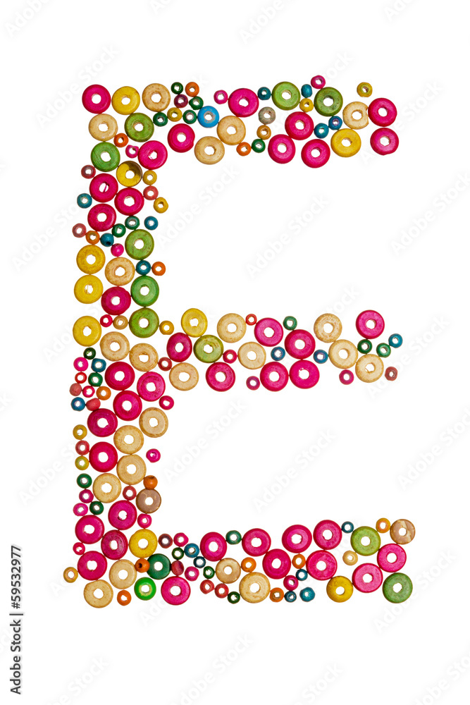 Letter E made of wooden beads