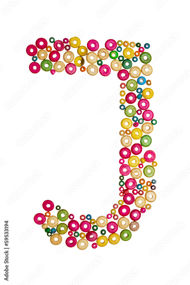 Letter J made of wooden beads Letter J made of wooden beads