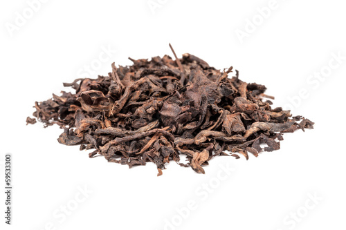Pu-erh. Chinese dark tea isolated on white background