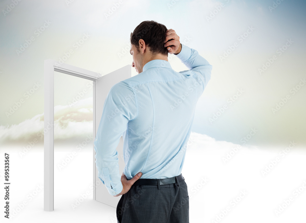 Composite image of thinking businessman with hand on head Composite image of thinking businessman with hand on head