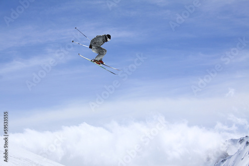 flying skier on mountains