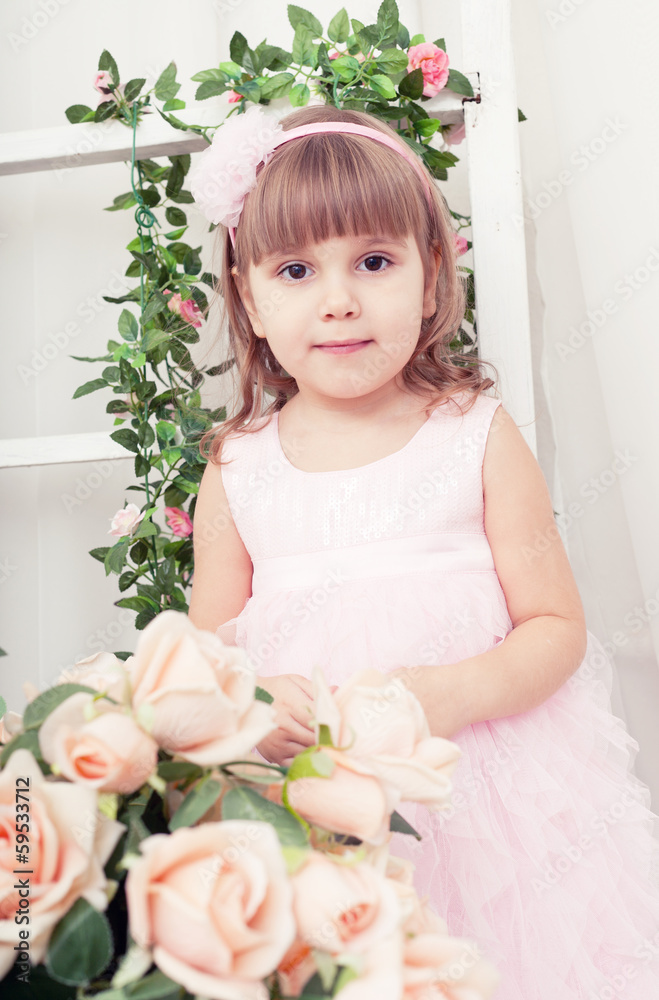 beautiful girl in an elegant dress with flowers beautiful girl in an elegant dress with flowers