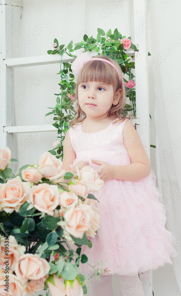 beautiful girl in an elegant dress with flowers beautiful girl in an elegant dress with flowers