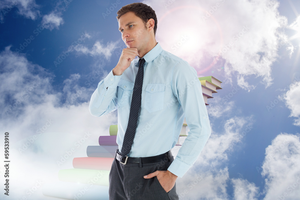 Composite image of thoughtful businessman with hand on chin Composite image of thoughtful businessman with hand on chin