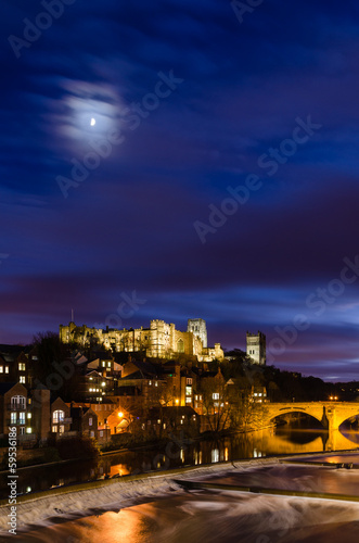 Moon above Durham City at dusk