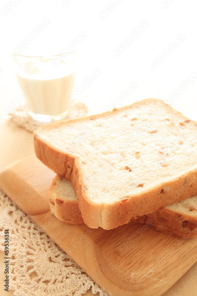 Rye bread on white background with copy space