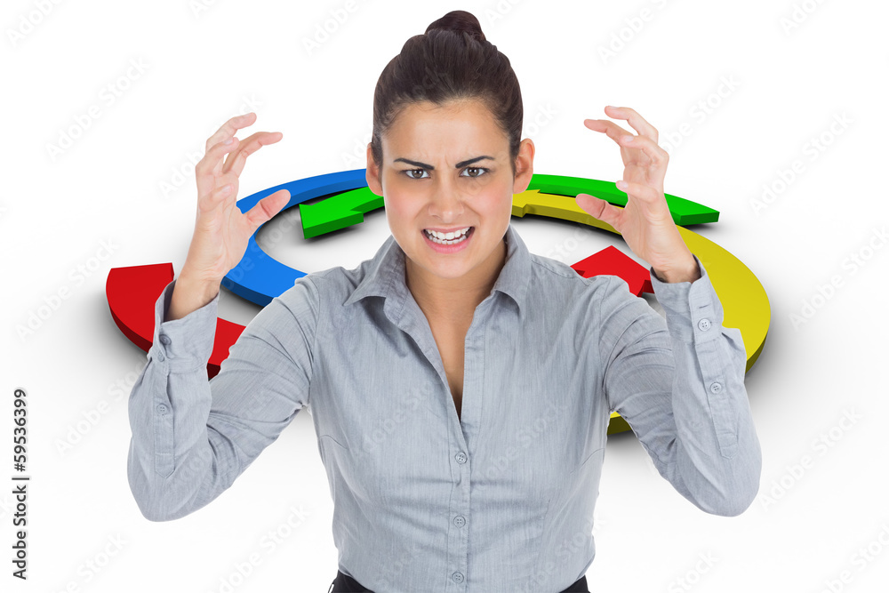 Composite image of furious businesswoman gesturing Composite image of furious businesswoman gesturing