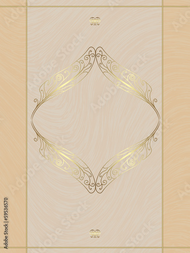 Beige card with gold ornament, the idea for the menu, wedding ca