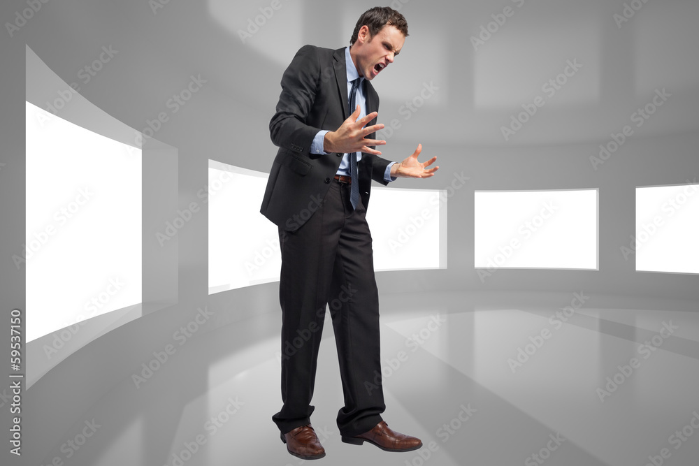 Composite image of stressed businessman gesturing Composite image of stressed businessman gesturing