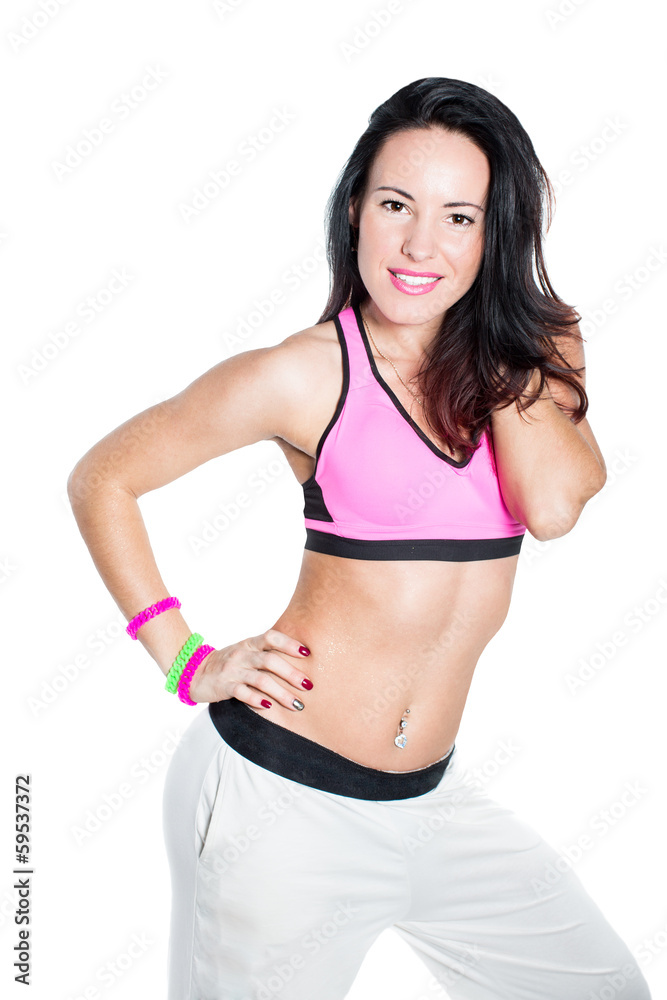 Young woman dancing isolated on white background. Young woman dancing isolated on white background.