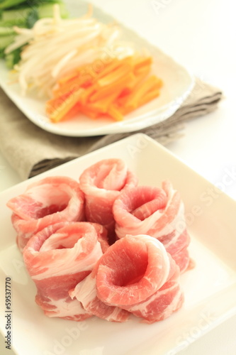 Freshness pork and chopped vegetable