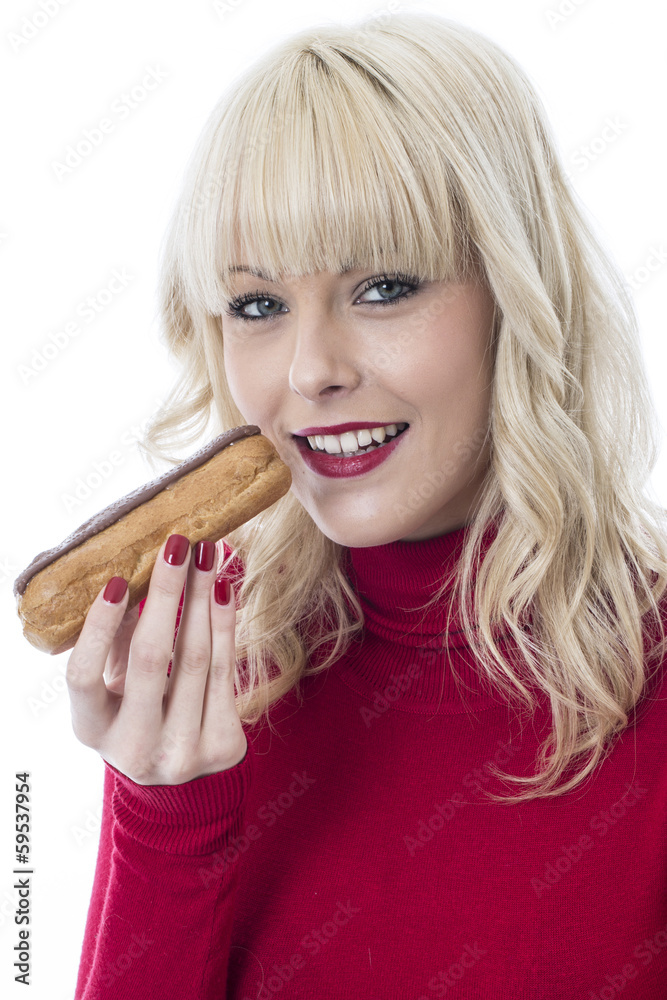 Young Woman Eating a Cream Cake Young Woman Eating a Cream Cake