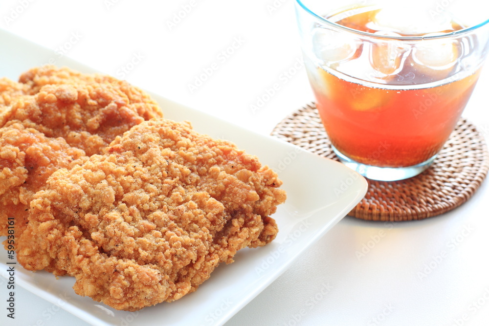 Fried chicken and iced tea Fried chicken and iced tea
