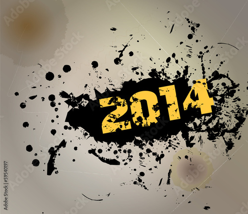 a grungy new year 2014, vector illustration, free copy space