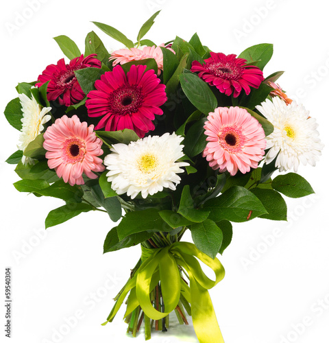 Bouquet of colorful gerbera flowers isolated on white background