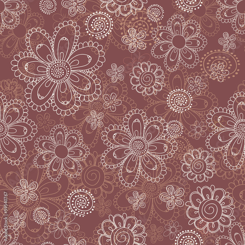 Antique looking seamless floral pattern with hand drawn doodles