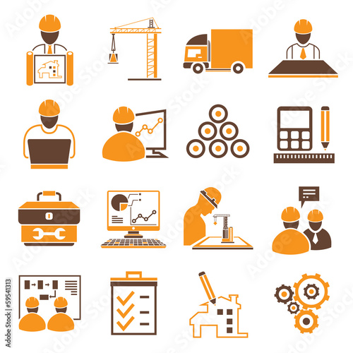 engineering management icons, orange theme