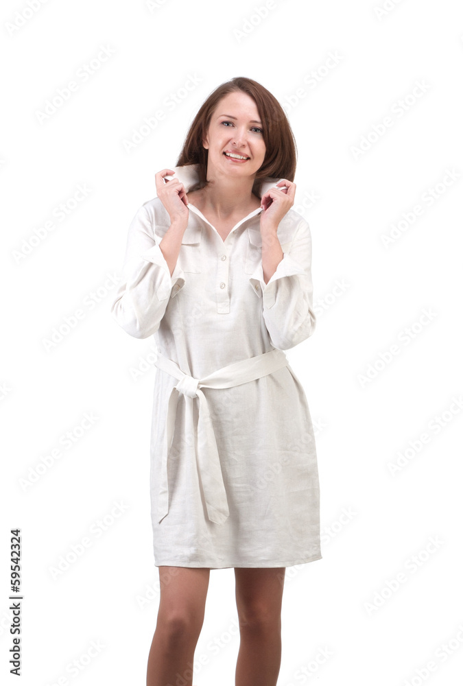 Smiling girl in white shirt isolated on white background Smiling girl in white shirt isolated on white background