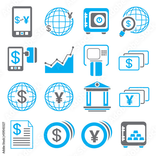 financial icons, blue theme