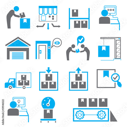 shipping icons, manufacturing icons, blue theme