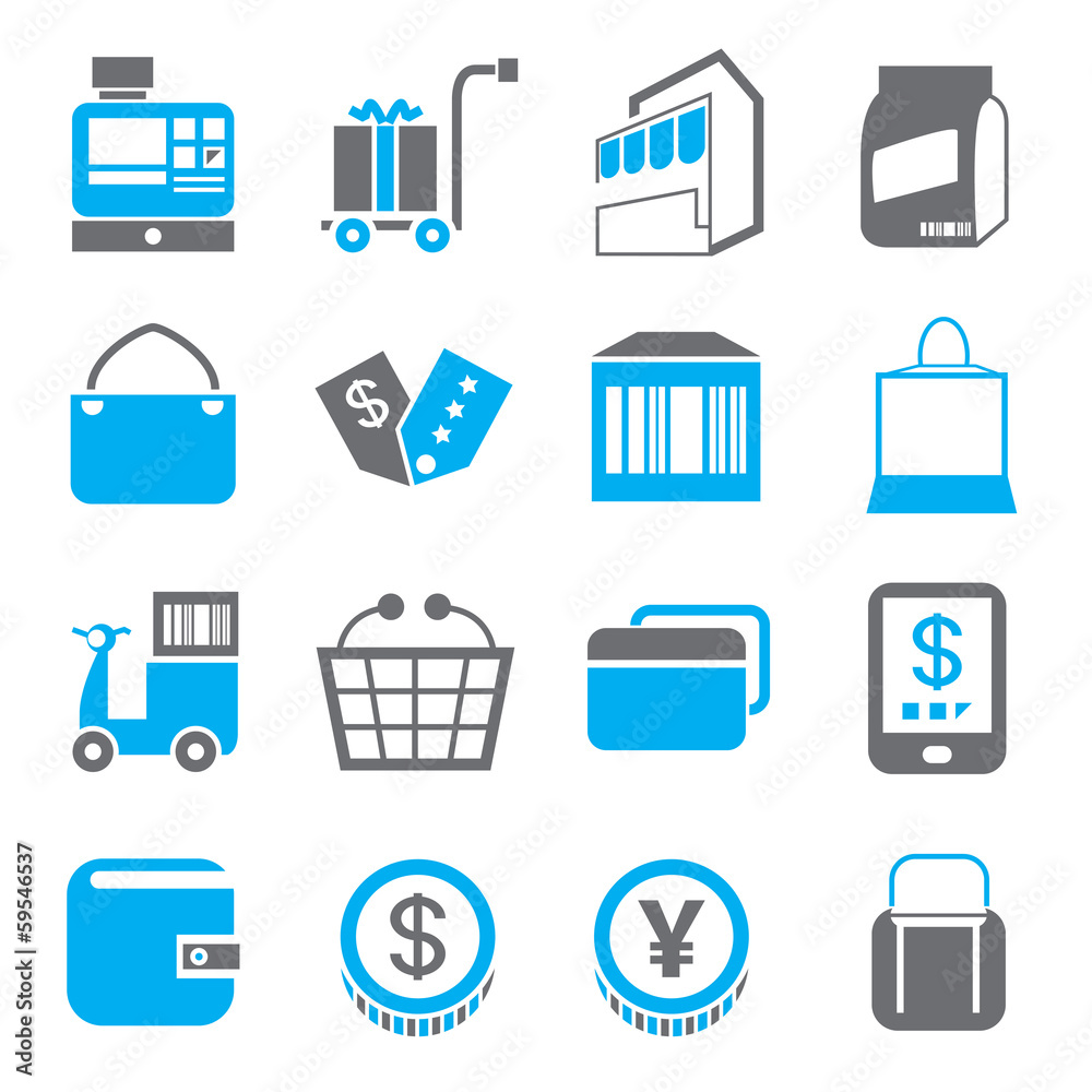 shopping icons, blue theme shopping icons, blue theme
