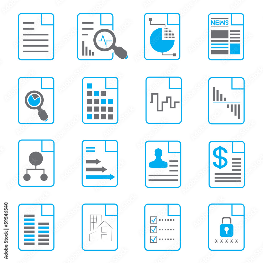 document icons, file icons, blue theme document icons, file icons, blue theme