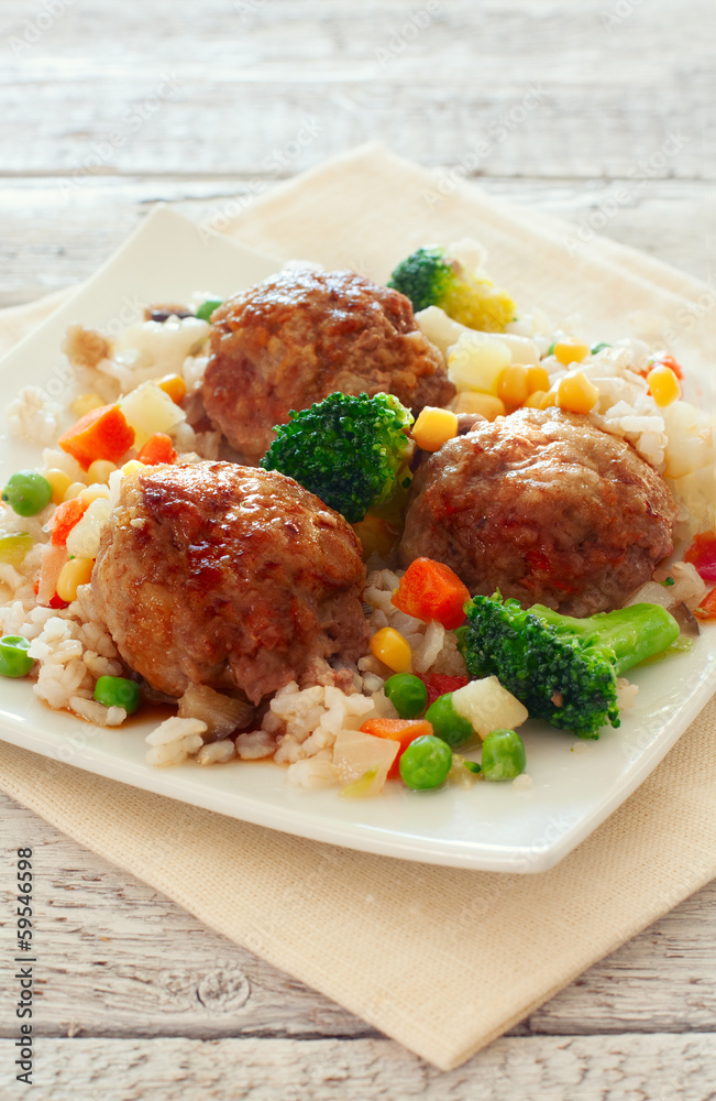 Meatballs with rice and vegetables Meatballs with rice and vegetables