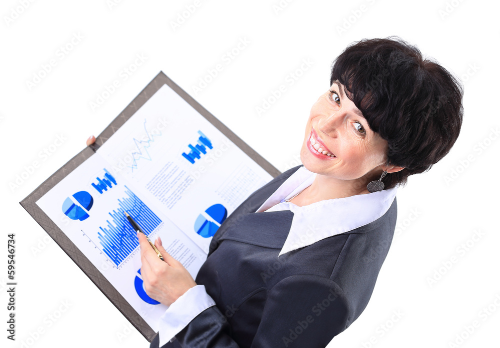 Portrait of smiling business woman with paper folder Portrait of smiling business woman with paper folder