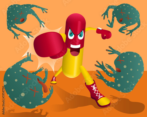 capsule pill punching a virus