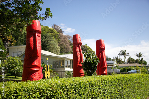 Ethnic sculptures in the Coromandel, New Zealand