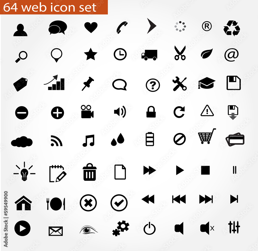 64 universal web icon set vector - obrazy, fototapety, plakaty 