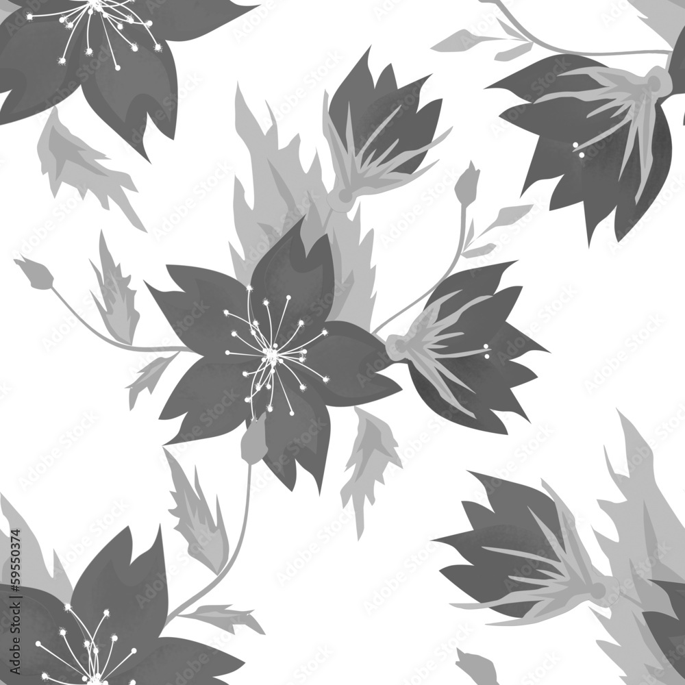 Fototapeta premium Seamless grey floral pattern