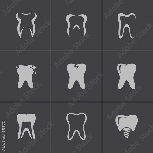 Vector black teeth icons set