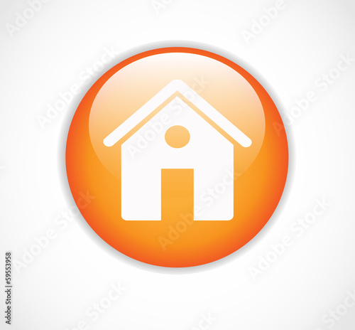 Round orange web home page button with house icon vector