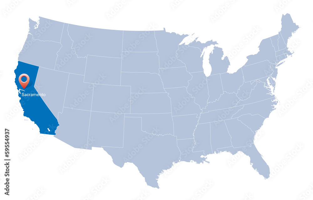 map of USA with the indication of State of California