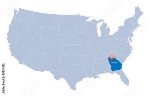 map of USA with the indication of State of Georgia and Atlanta