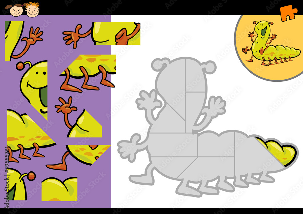 Fototapeta premium cartoon caterpillar jigsaw puzzle game